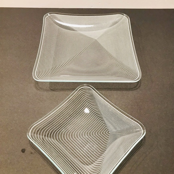 Vtg Lausitzer Glas Kristall Op Art Pair of Crystal Trays 5”-5 and 7.5”-7.5” - Picture 2 of 6